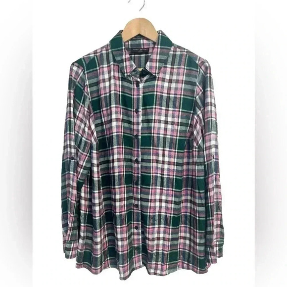 Lane Bryant Relaxed Long-Sleeve Button-Front Pink Plaid Boyfriend Shirt Sz 14 1X - Picture 2 of 8
